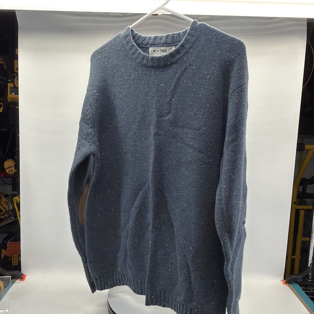 Line‎ Of Trade Sweater Men's  L Blue Wool Blend Elbow Pass Suede Winter Knit